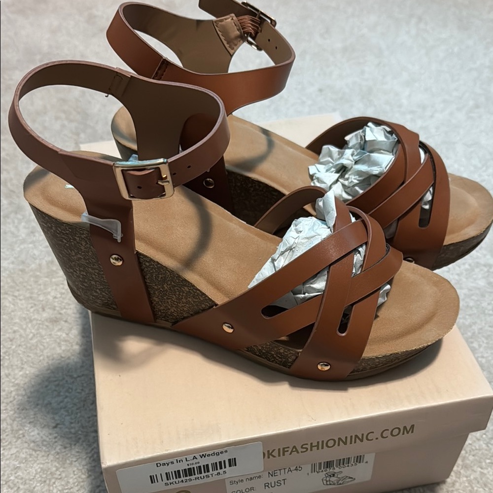 Yoki Red Wedge Sandals with Adjustable Ankle Strap